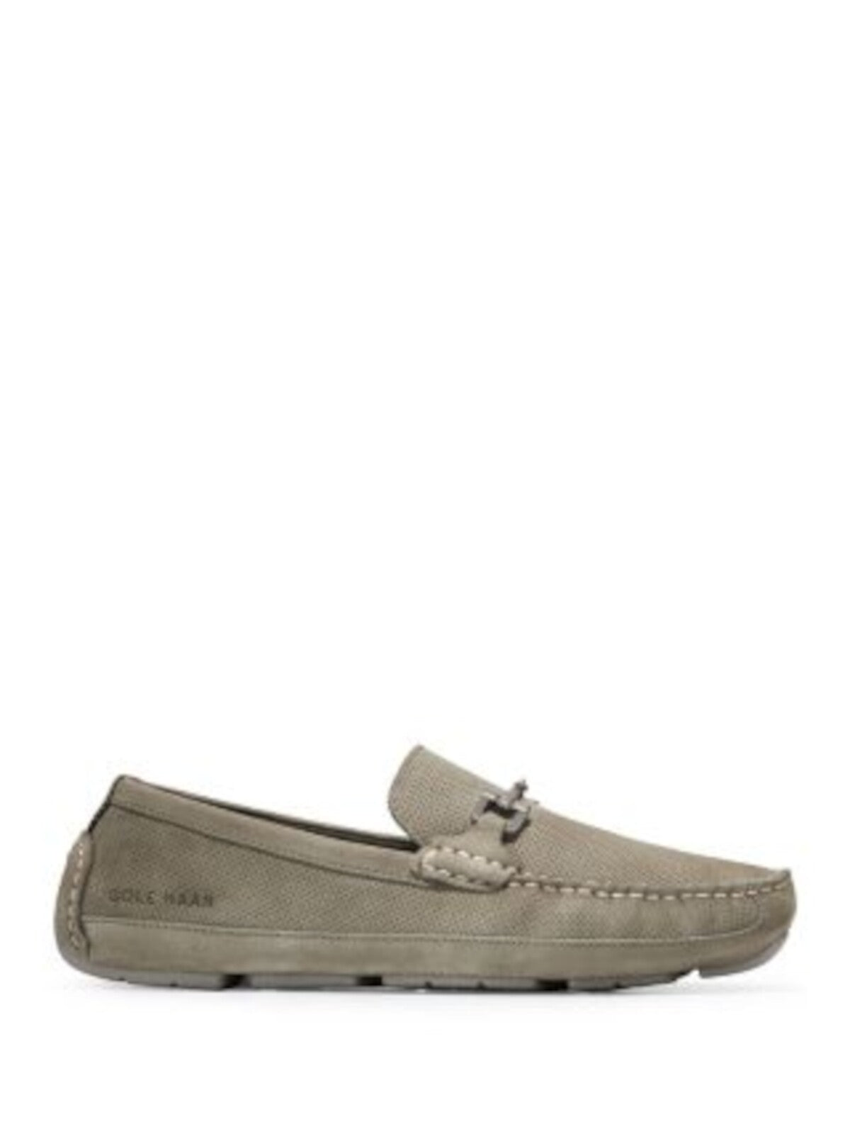 COLE HAAN Mens Green Driver Moc Toe Bit Hardware Treaded Perforated Padded Wyatt Round Toe Slip On Leather Loafers Shoes 10.5 M