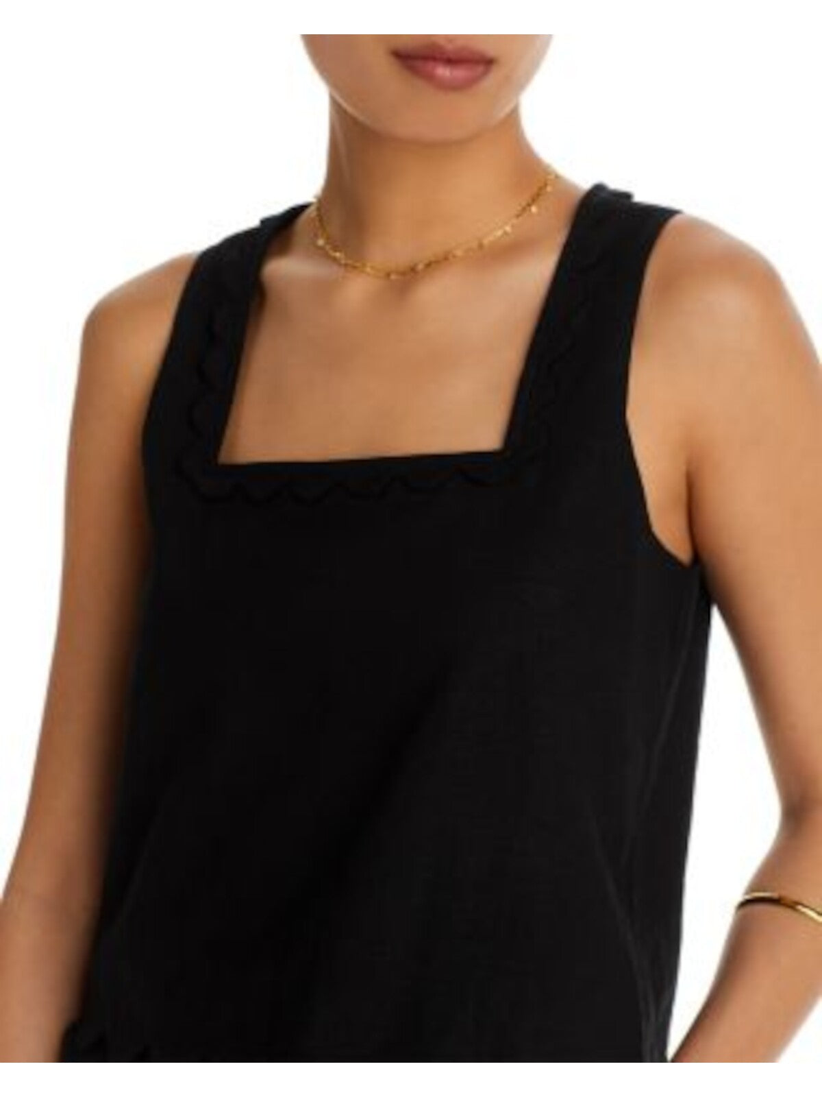 AQUA Womens Black Scalloped Unlined Pullover Sleeveless Square Neck Crop Top L