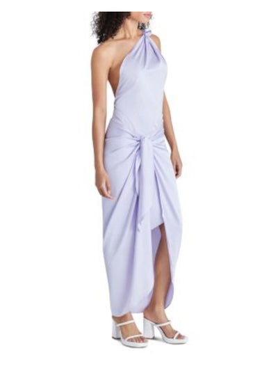 STEVE MADDEN Womens Purple Zippered Tie Draped Front Hi-lo Hem Sleeveless Asymmetrical Neckline Maxi Party Wrap Dress XS