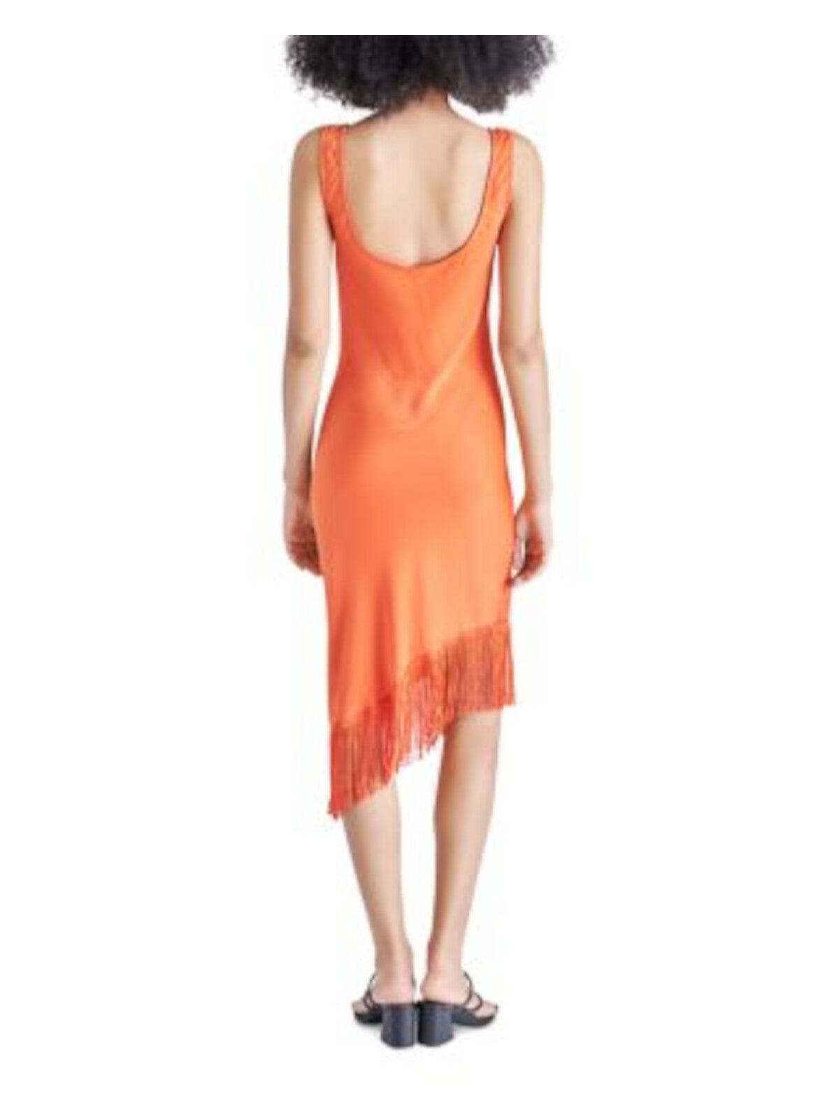 STEVE MADDEN Womens Orange Fringed Asymmetric Hem Sleeveless Scoop Neck Below The Knee Party Sheath Dress 10