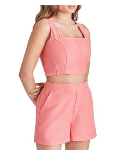 STEVE MADDEN Womens Coral Zippered Fitted Seamed Bodice Lined Sleeveless Square Neck Crop Top XS