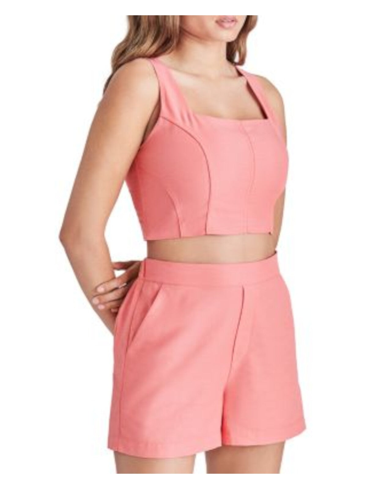 STEVE MADDEN Womens Coral Zippered Fitted Seamed Bodice Lined Sleeveless Square Neck Crop Top M