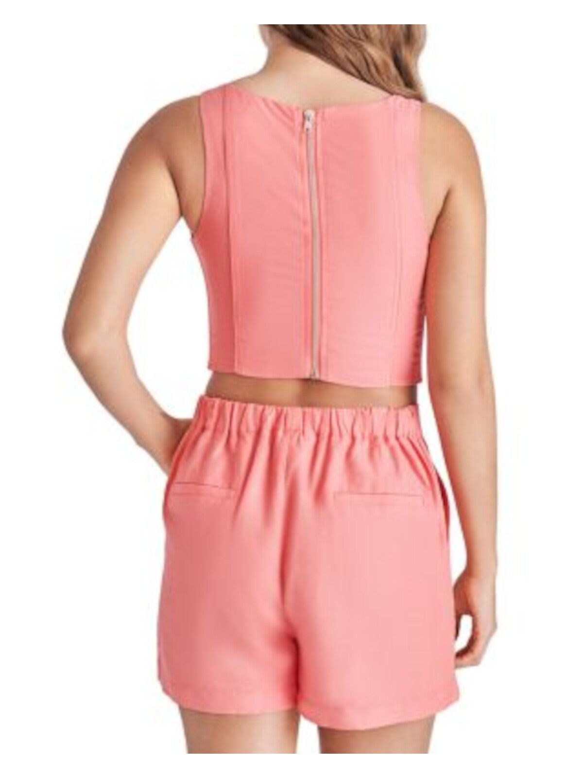 STEVE MADDEN Womens Coral Zippered Fitted Seamed Bodice Lined Sleeveless Square Neck Crop Top M