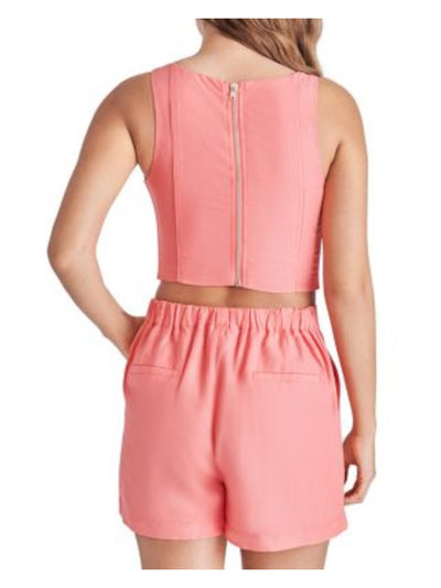 STEVE MADDEN Womens Coral Zippered Fitted Seamed Bodice Lined Sleeveless Square Neck Crop Top M