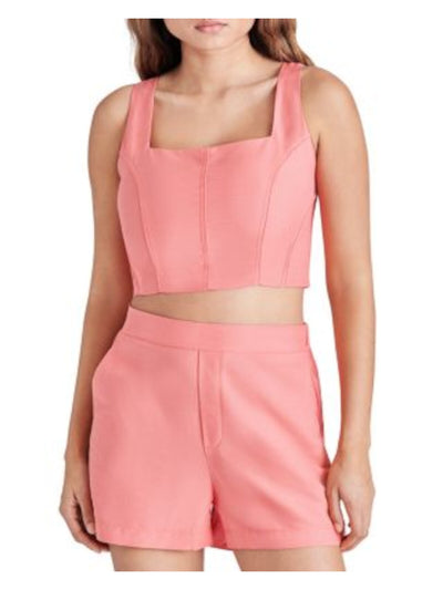 STEVE MADDEN Womens Coral Zippered Fitted Seamed Bodice Lined Sleeveless Square Neck Crop Top S