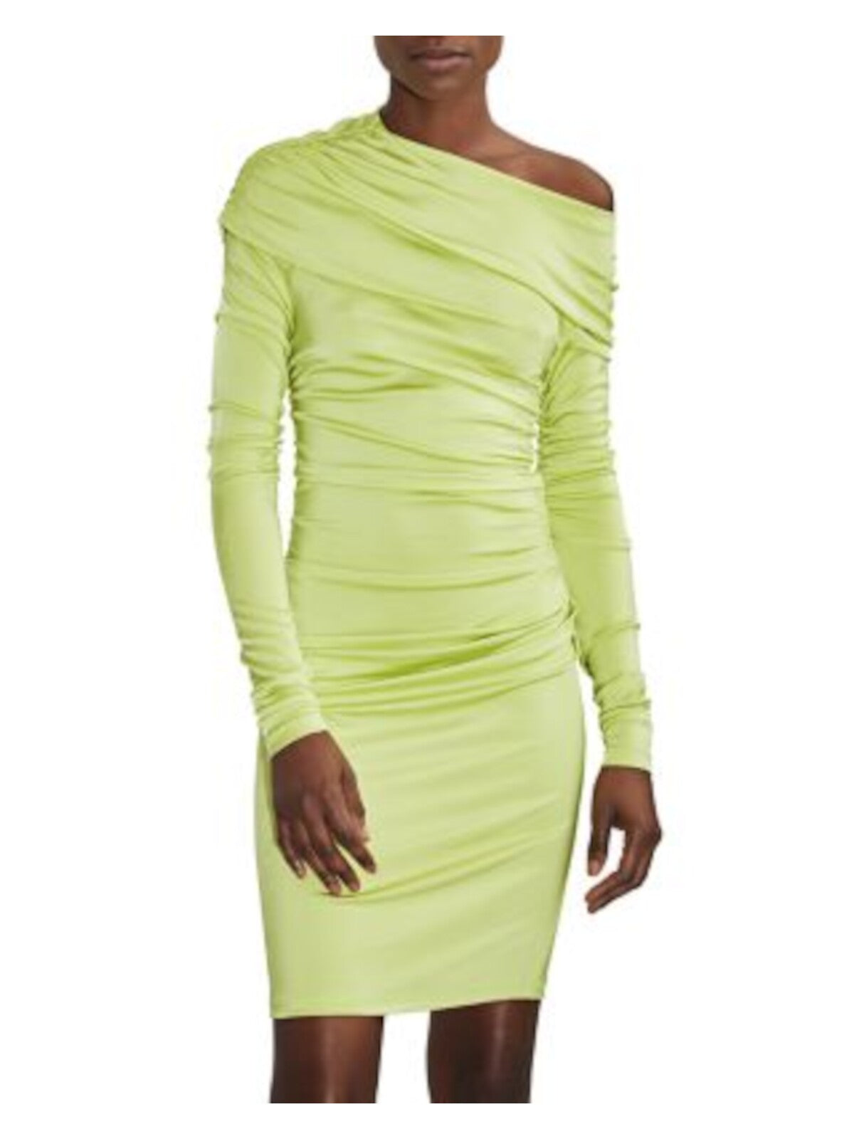 ET OCHS Womens Green Ruched Pullover Long Sleeve Asymmetrical Neckline Short Party Sheath Dress 10