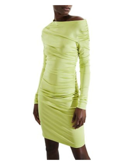 ET OCHS Womens Green Ruched Pullover Long Sleeve Asymmetrical Neckline Short Party Sheath Dress 10