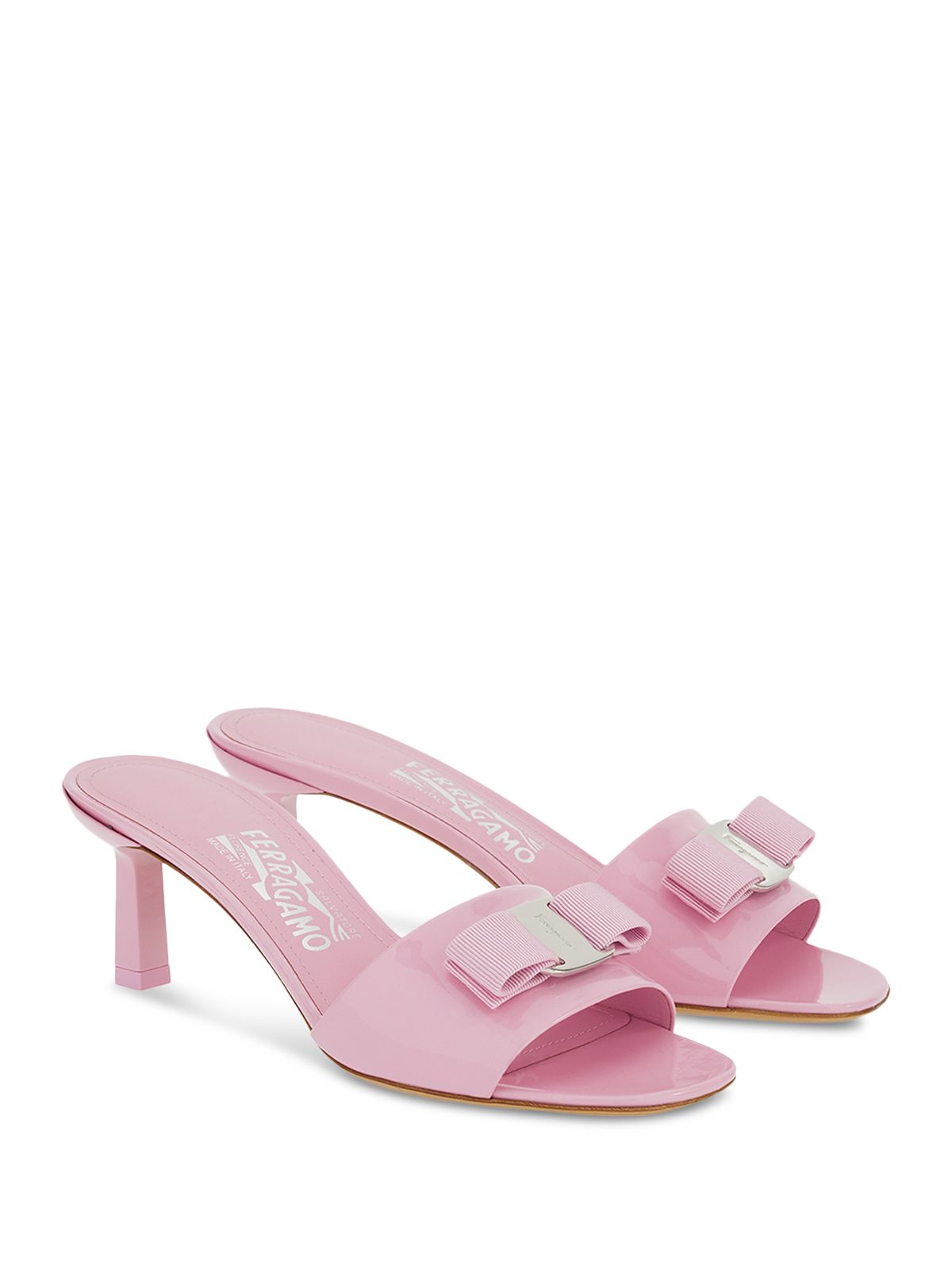 FERRAGAMO Womens Pink Bow Accent Padded Glo 55 Open Toe Block Heel Slip On Leather Heeled Sandal 8.5 C