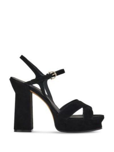 SALVATORE FERRAGAMO Womens Black Padded Strappy Sonya Round Toe Block Heel Buckle Leather Heeled Sandal 8.5 C
