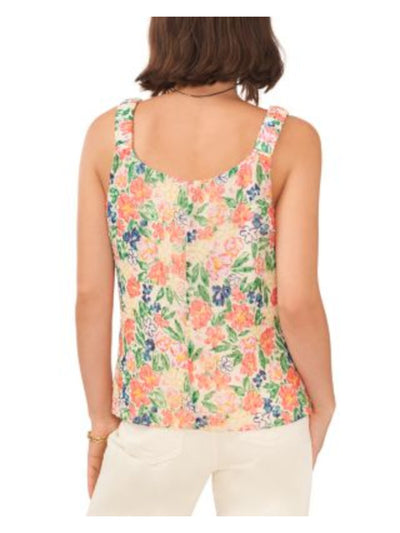 VINCE CAMUTO Womens Ivory Lined Ruched Straps Side Vents Floral Sleeveless V Neck Tank Top XS