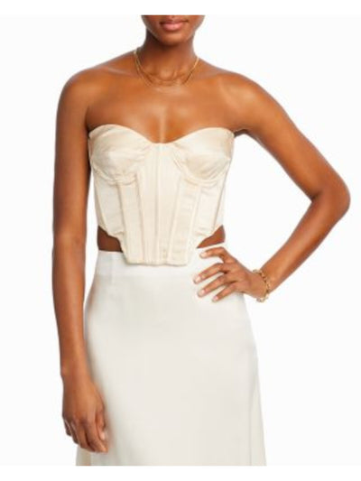 BARDOT Womens Beige Zippered Lined Boning Bustier Sleeveless Strapless Top 4