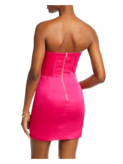BARDOT Womens Pink Zippered Lined Corset Cowl Detail Slit Sleeveless Strapless Mini Party Sheath Dress 12