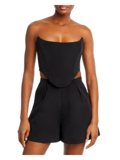 BARDOT Womens Black Zippered Lined Corset Boning Sleeveless Strapless Top 2