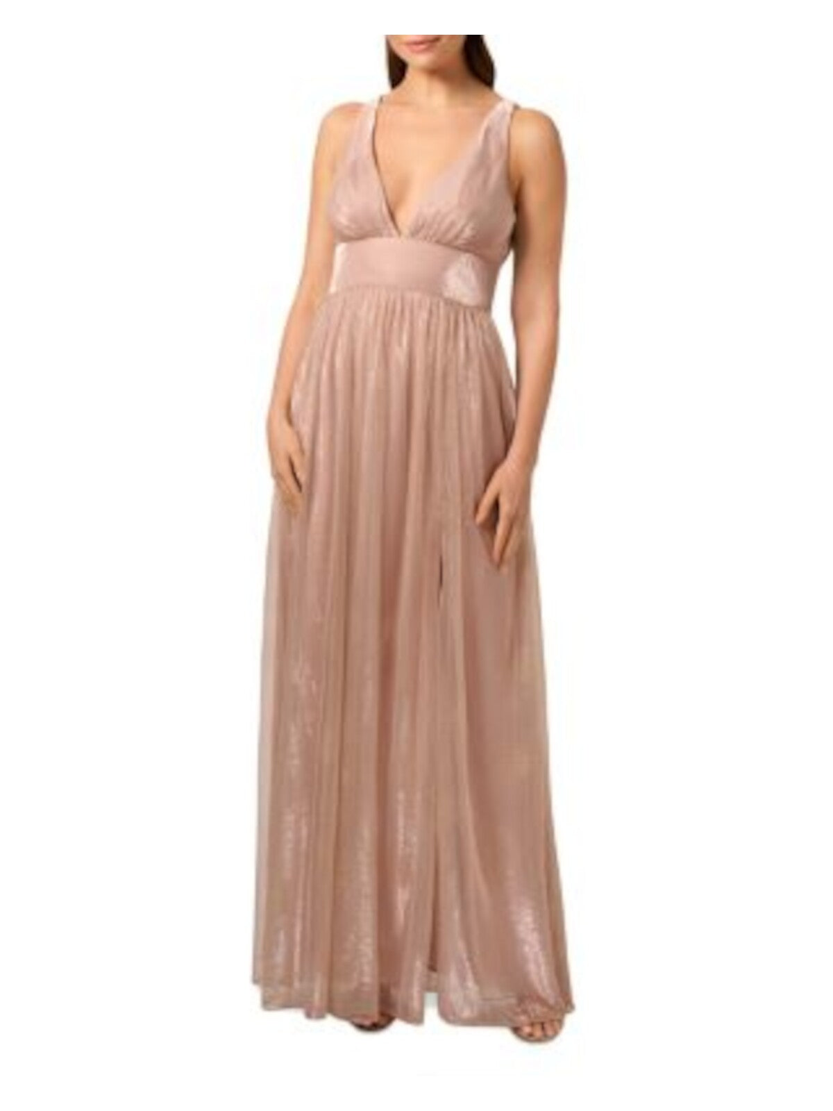 LIV FOSTER Womens Pink Zippered Slitted Empire Waist Shirred Lined Sleeveless V Neck Full-Length Evening Gown Dress 10