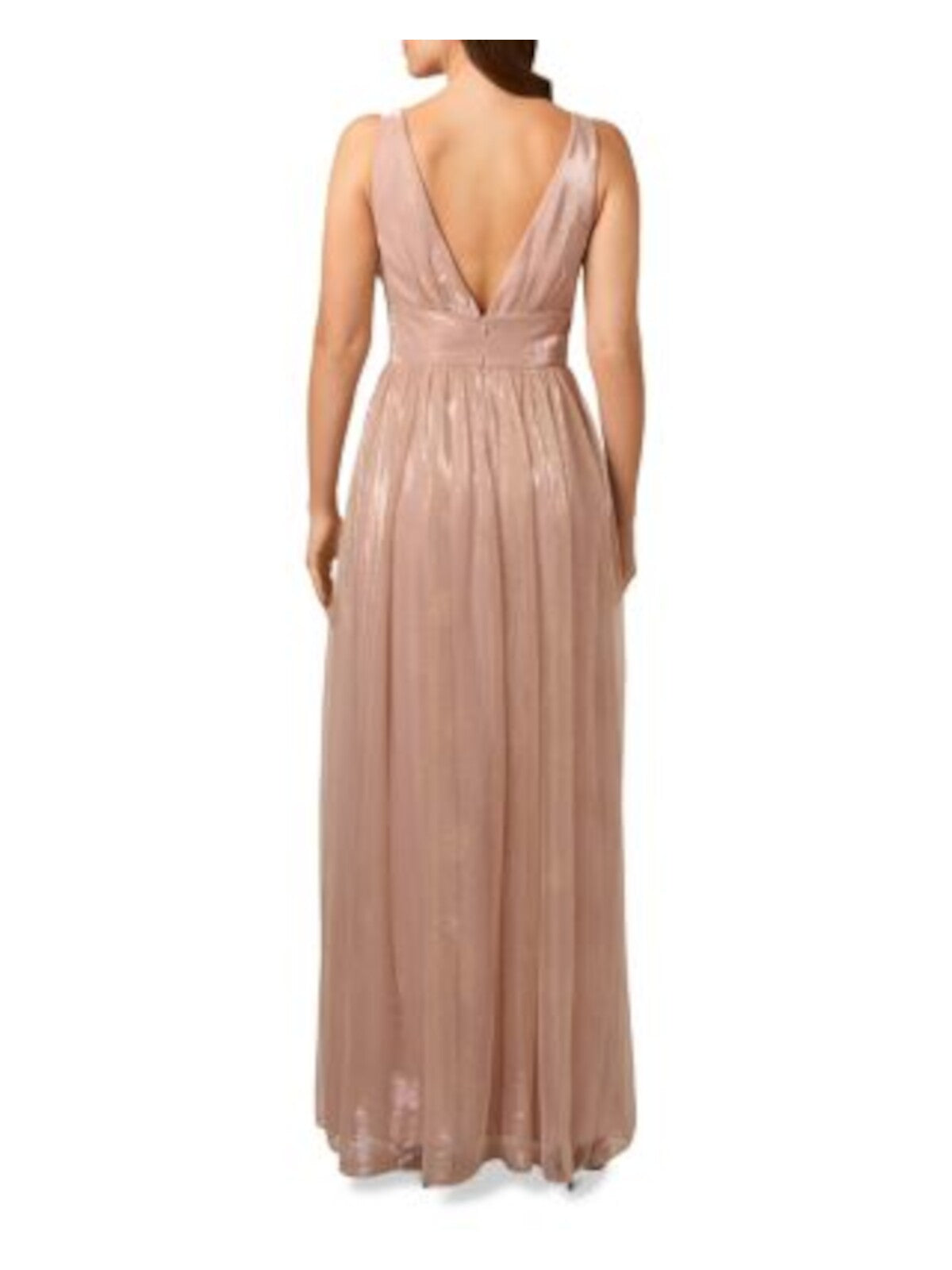 LIV FOSTER Womens Pink Zippered Slitted Empire Waist Shirred Lined Sleeveless V Neck Full-Length Evening Gown Dress 10