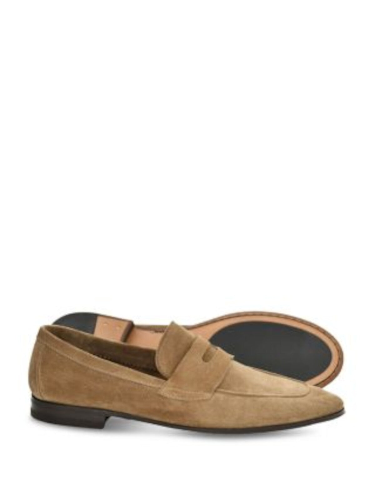 HENDERSON BARACCO Mens Brown Penny Strap Apron Toe Padded Capri Round Toe Block Heel Slip On Suede Dress Loafers Shoes 44