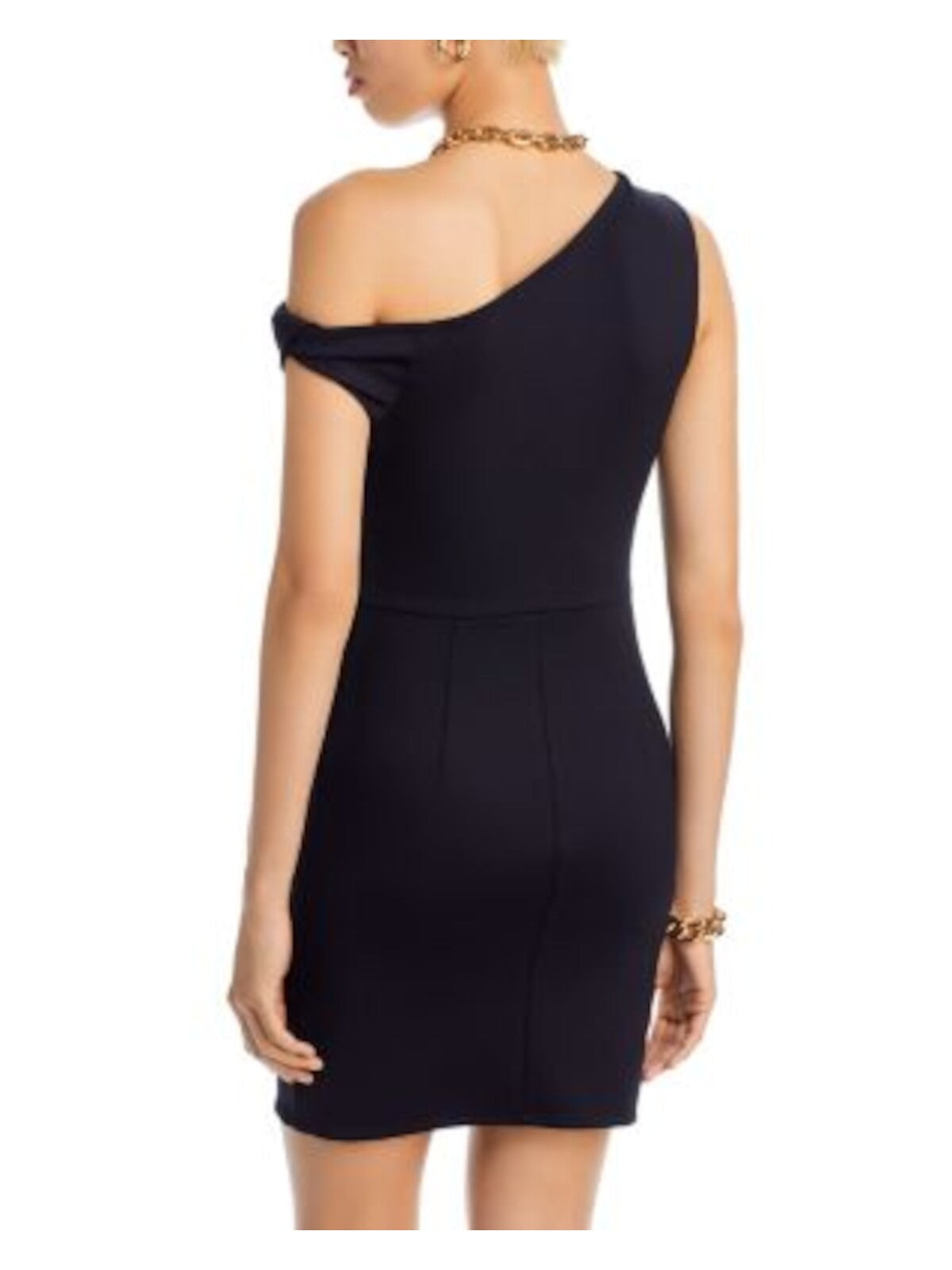 ROSETTA GETTY Womens Black Asymmetrical Neckline Mini Party Body Con Dress M