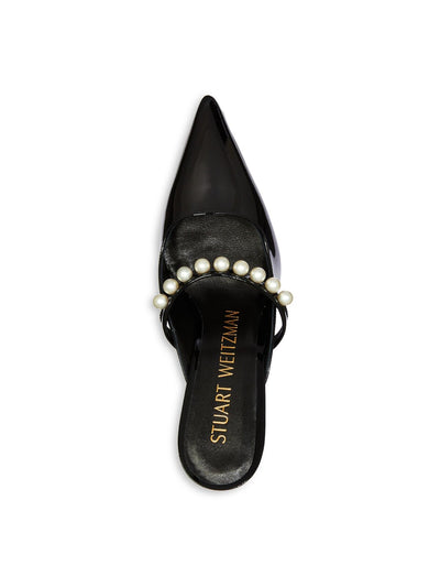 STUART WEITZMAN Womens Black Embellished Strap Padded Goldie 100 Pointed Toe Stiletto Slip On Leather Dress Heeled Mules Shoes 8 B