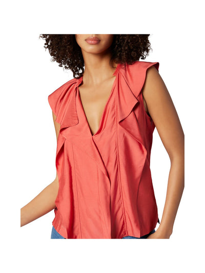 JOIE Womens Coral Ruffled Split Hem Sleeveless V Neck Top M