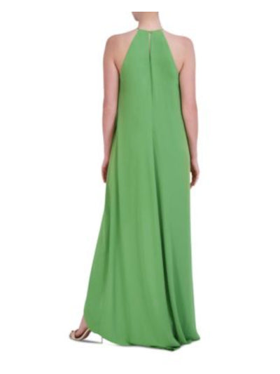 BCBG MAXAZRIA Womens Green Beaded Lined Keyhole Back Crossover Skirt Sleeveless Halter Full-Length Party Hi-Lo Dress S