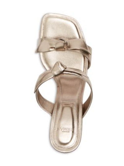 ALEXANDRE BIRMAN Womens Gold Knot Detail Cushioned Clarita Square Toe Sculpted Heel Slip On Leather Heeled Sandal 38.5