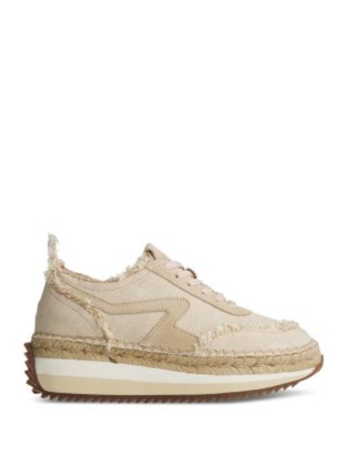 RAG & BONE Womens Beige 1-1/2" Platform Heel Pull-Tab Treaded Macrame Stitching Frayed Padded Retro Runner Almond Toe Wedge Lace-Up Athletic Running Shoes 37.5