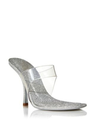 ALEXANDER WANG Womens Silver Mixed Media Glitter Cushioned Nudie 105 Open Toe Stiletto Slip On Dress Heeled Sandal 38