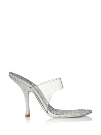 ALEXANDER WANG Womens Clear Mixed Media Glitter Cushioned Nudie 105 Open Toe Stiletto Slip On Dress Heeled Sandal 36.5