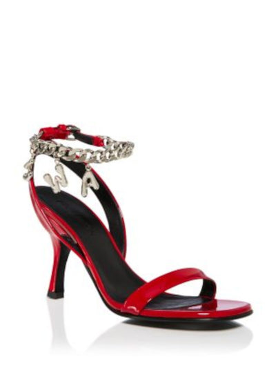 JW ANDERSON Womens Red Mixed Media Chained Ankle Strap Padded Red Charms Square Toe Stiletto Buckle Leather Heeled Sandal 36
