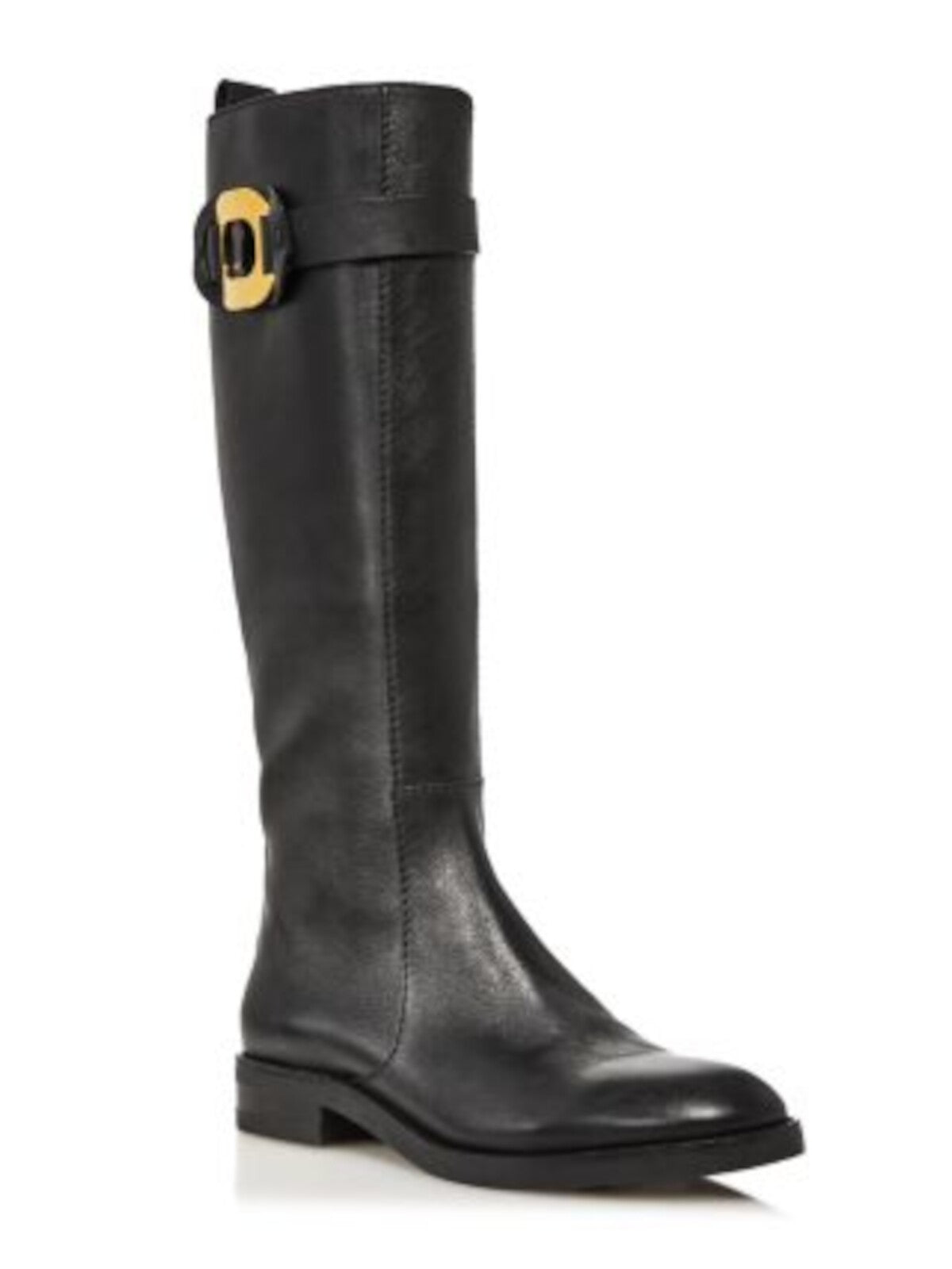 SEE BY CHLOE Womens Black Logo Strap Back Pull-Tab Padded Round Toe Block Heel Zip-Up Leather Rain Boots 37