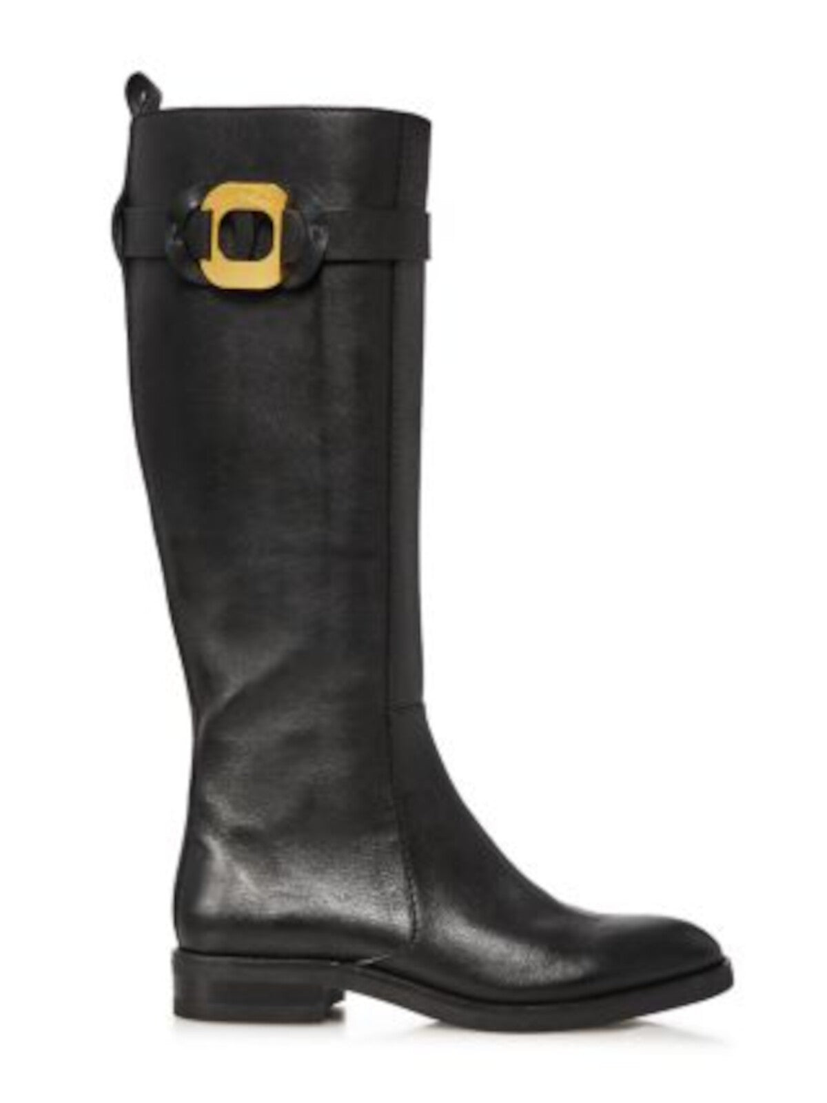 SEE BY CHLOE Womens Black Logo Strap Back Pull-Tab Padded Round Toe Block Heel Zip-Up Leather Rain Boots 37