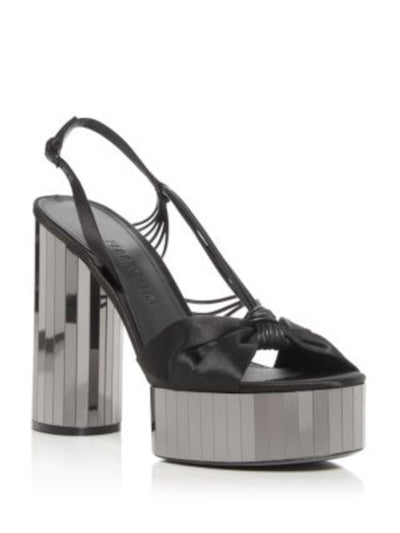 FERRAGAMO Womens Black Mixed Media Reflective 2" Platform Padded Strappy Sabina Mirror Open Toe Sculpted Heel Buckle Dress Slingback Sandal 7.5 C