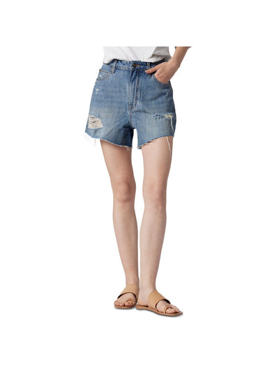 JOIE Womens Blue Zippered Pocketed Raw-edge Hems Shorts Shorts 32