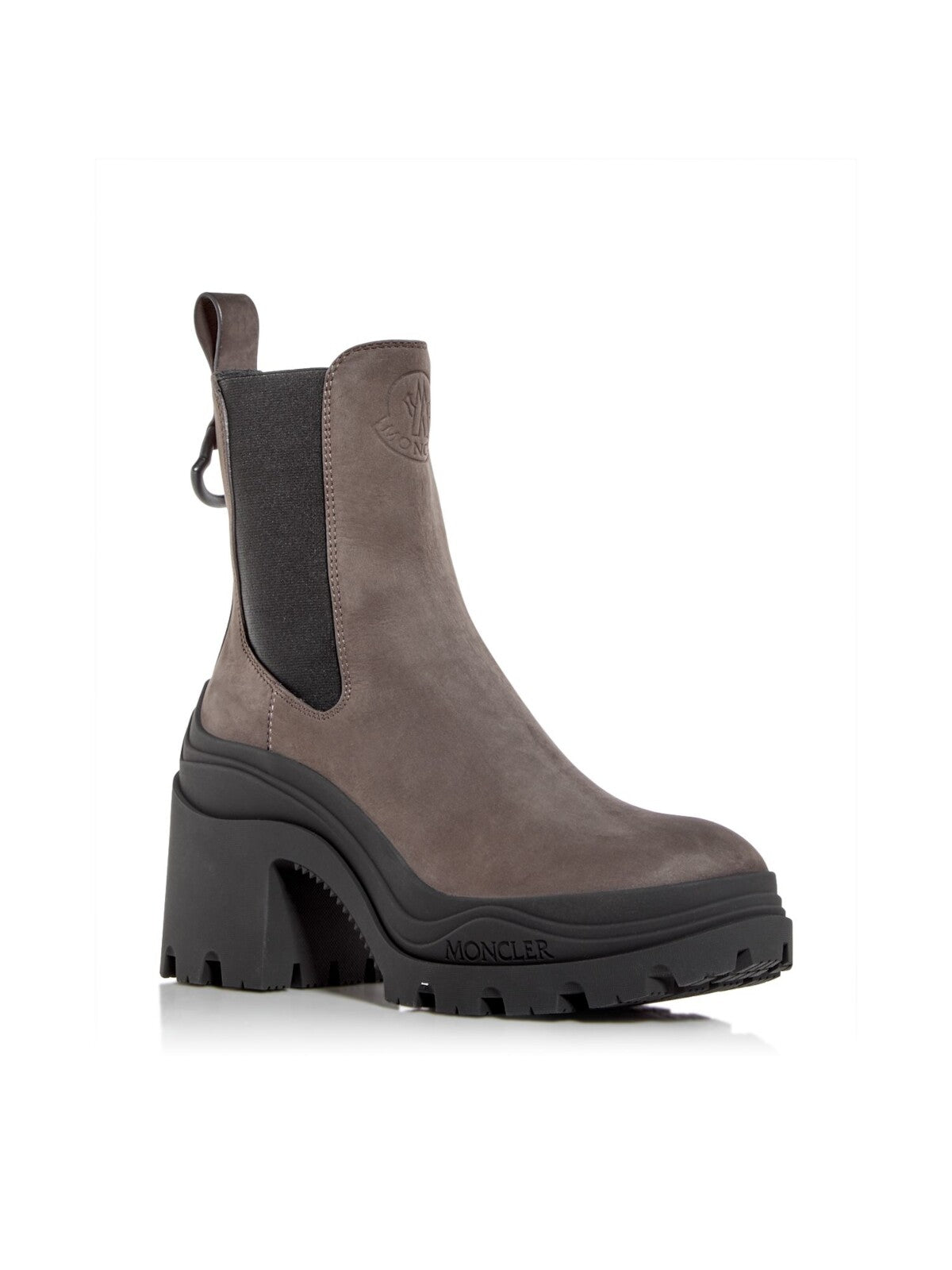 MONCLER Womens Brown 1-1/2" Platform Back Pull-Tab Padded Lug Sole Water Resistant Envile Round Toe Block Heel Chelsea 39.5