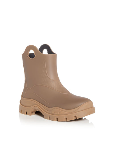MONCLER Womens Brown Side Cutout Handles Padded Lug Sole Waterproof Misty Round Toe Platform Rain Boots 41