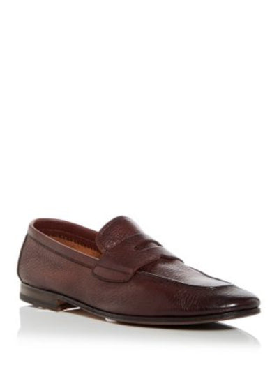 HENDERSON BARACCO Mens Brown Penny Strap Padded Capri Round Toe Block Heel Slip On Leather Dress Loafers Shoes 43.5