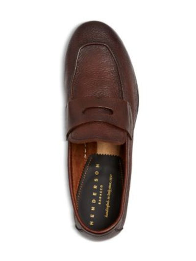 HENDERSON BARACCO Mens Brown Penny Strap Padded Capri Round Toe Block Heel Slip On Leather Dress Loafers Shoes 43.5