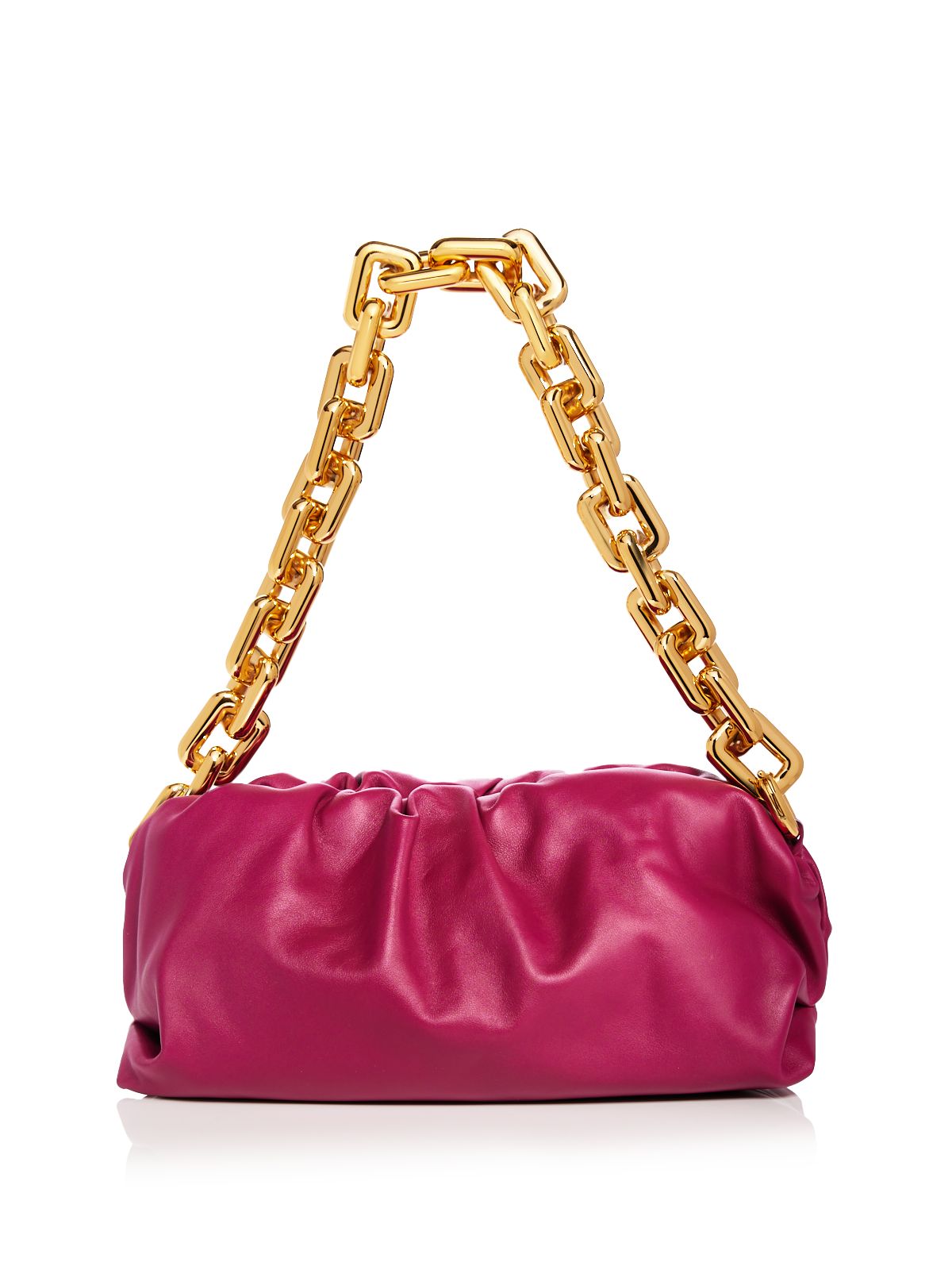 BOTTEGA VENETA Women's Purple Ruched Solid Leather Chain Strap Shoulder Bag