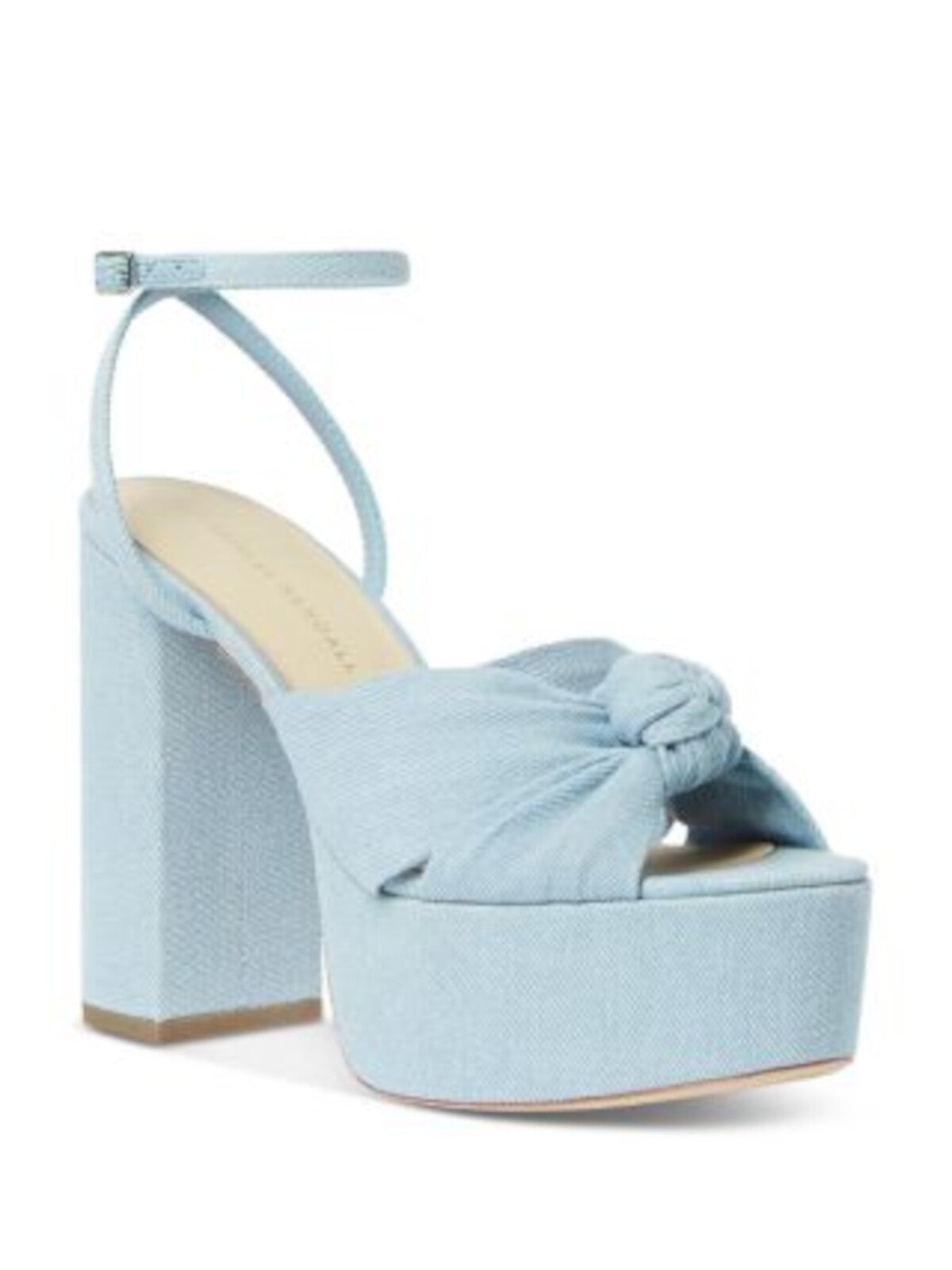 LOEFFLER RANDALL Womens Light Blue Knotted Ankle Strap Roz-den Almond Toe Block Heel Buckle Heeled Sandal 7.5 B