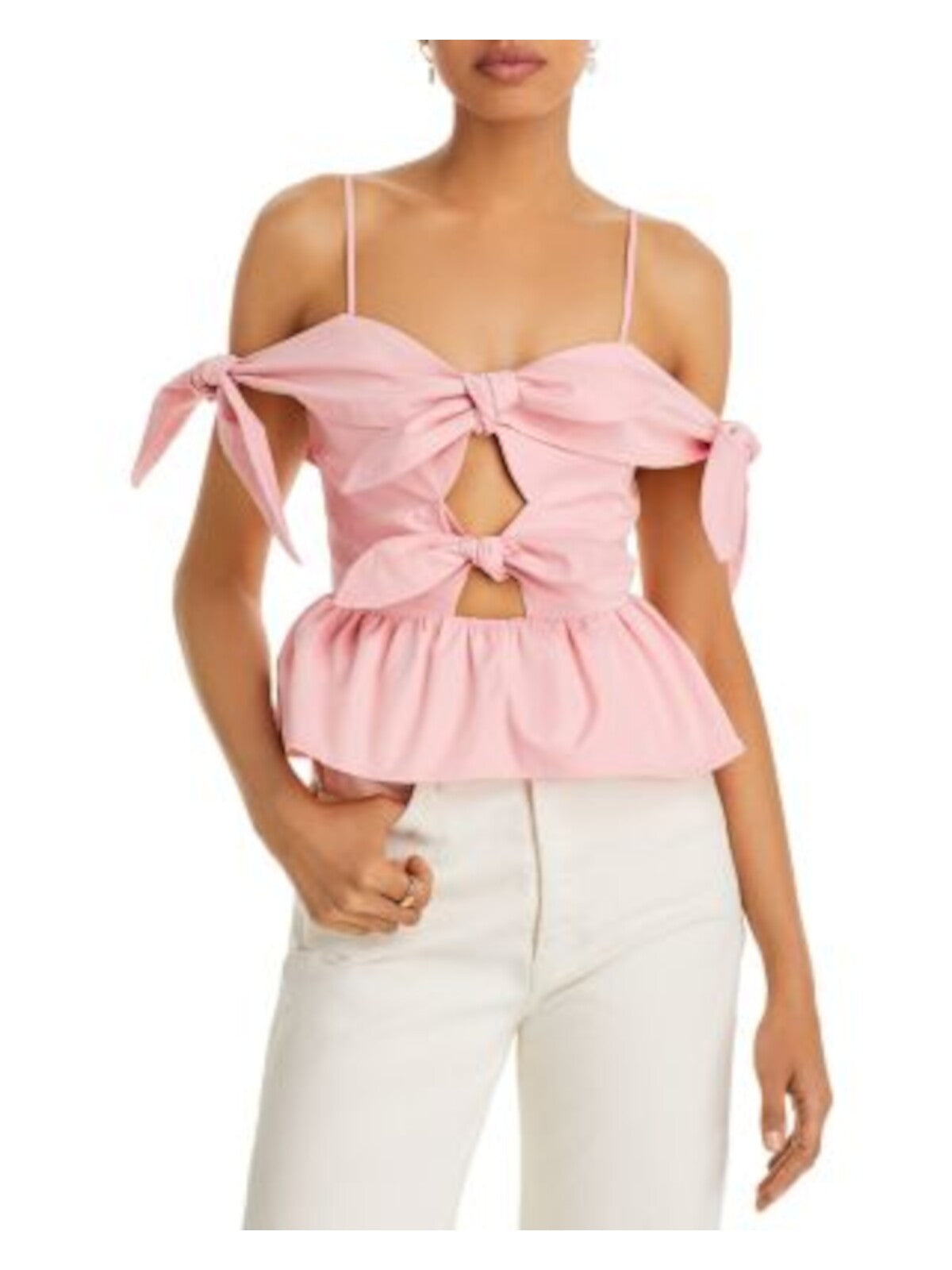 FORE Womens Pink Cut Out Zippered Knot Trim Peplum Hem Spaghetti Strap Off Shoulder Top XS