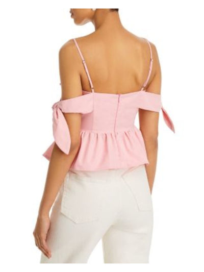 FORE Womens Pink Cut Out Zippered Knot Trim Peplum Hem Spaghetti Strap Off Shoulder Top M