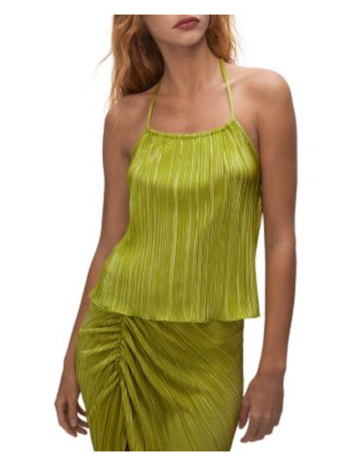 GOOD AMERICAN Womens Green Pleated Tie Sleeveless Halter Top 5\6