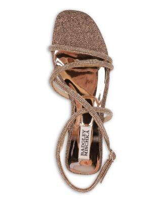 BADGLEY MISCHKA Womens Brown Glitter Padded Strappy Adjustable Ivie Open Toe Buckle Dress Sandals Shoes 8 M