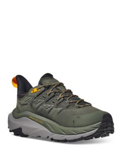HOKA Mens Green Hiking Forked Heel Cushioned Heel Pull-Tab Treaded Waterproof Kaha 2 Round Toe Platform Lace-Up Leather Athletic Sneakers Shoes 8 D