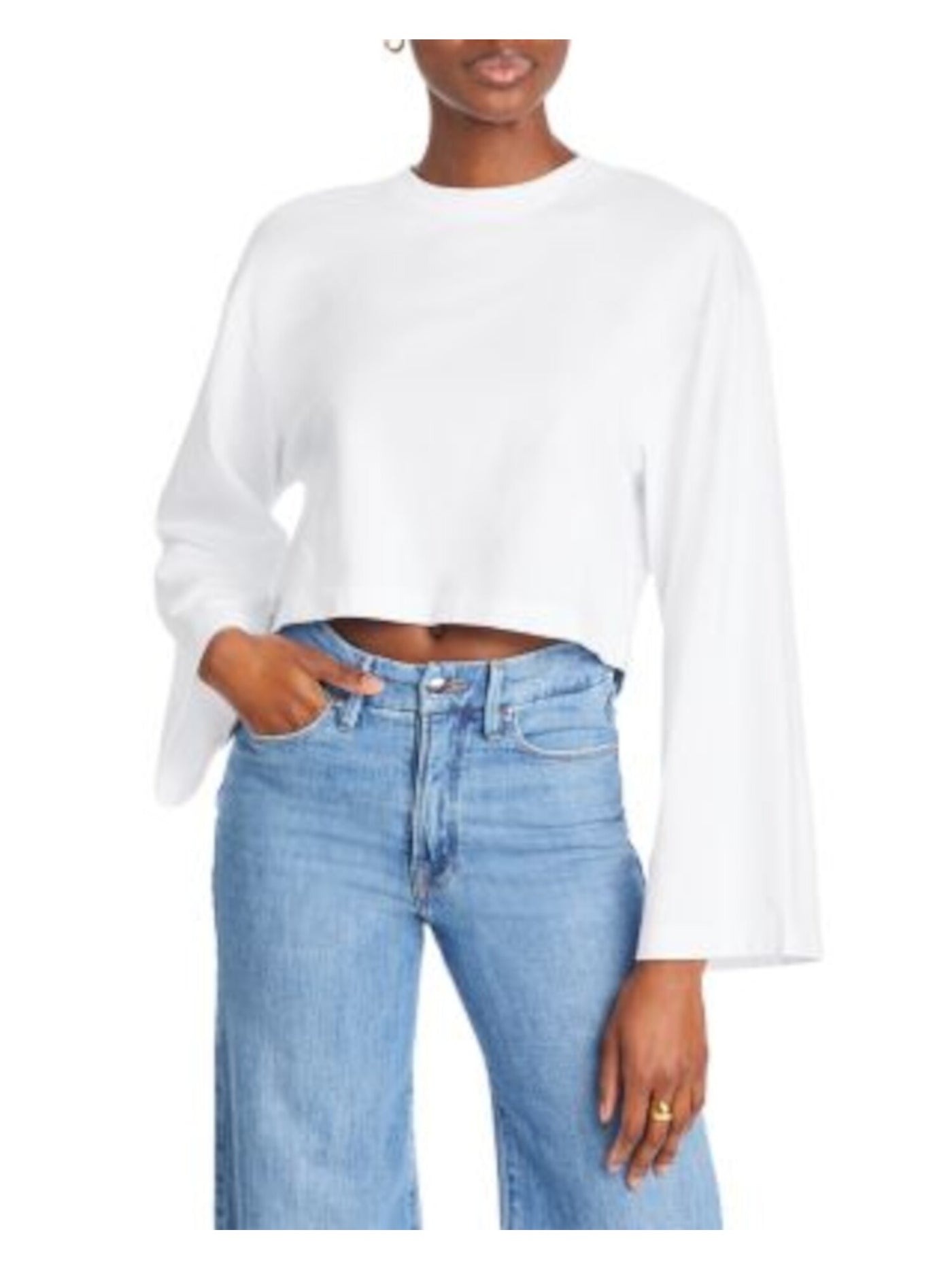 FRAME Womens White Unlined Drop-shoulder Bell Sleeve Crew Neck Crop Top L\G