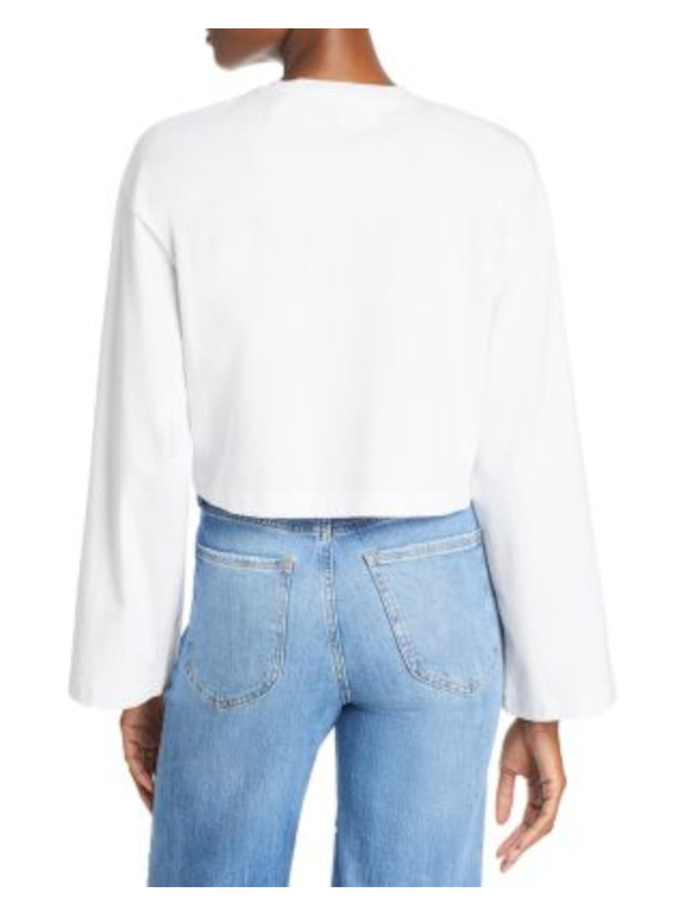 FRAME Womens White Unlined Drop-shoulder Bell Sleeve Crew Neck Crop Top L\G