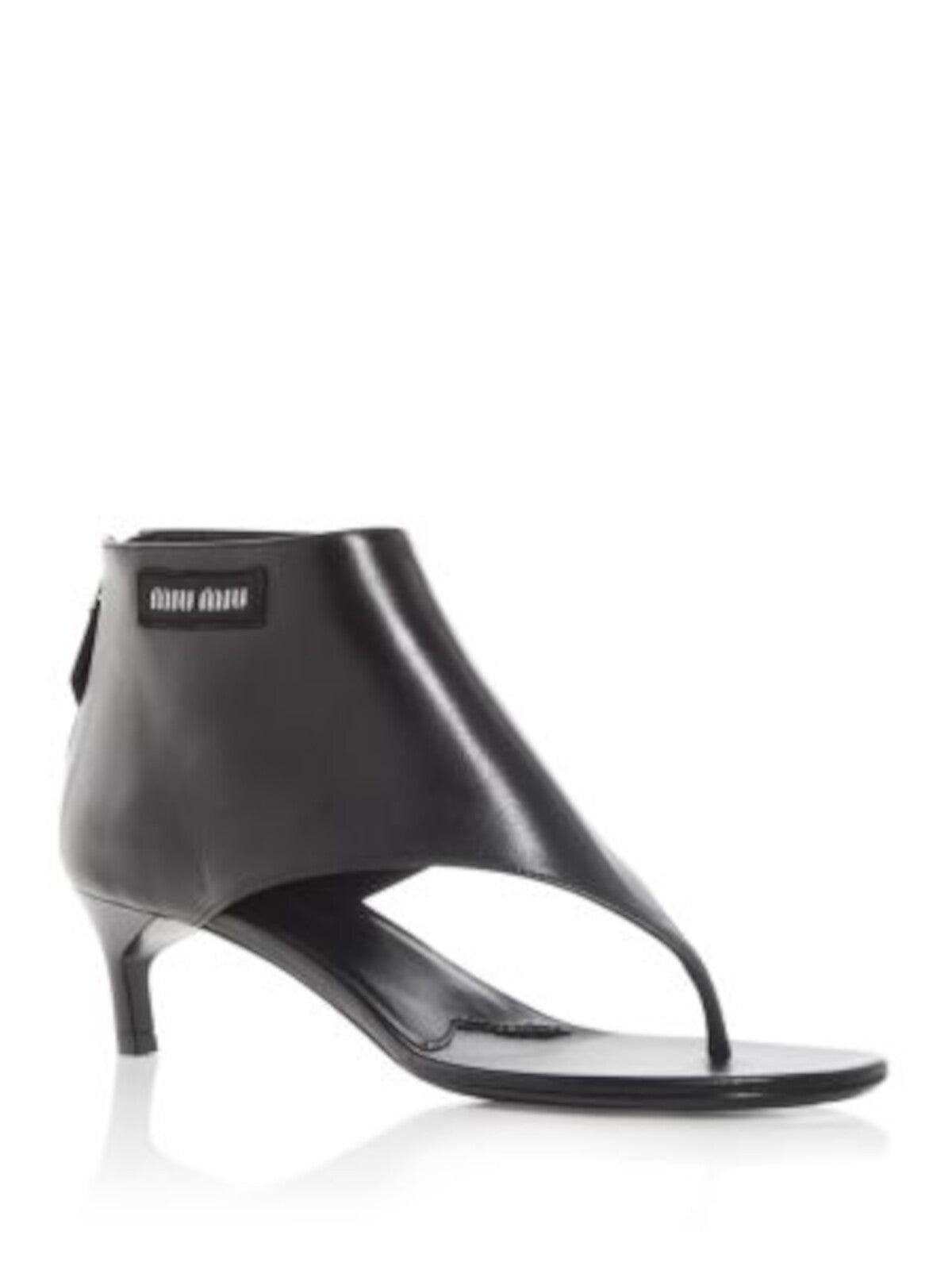 MIU MIU Womens Black Padded Round Toe Kitten Heel Zip-Up Leather Thong Sandals Shoes 38