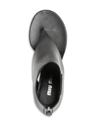 MIU MIU Womens Black Padded Round Toe Kitten Heel Zip-Up Leather Thong Sandals Shoes 38