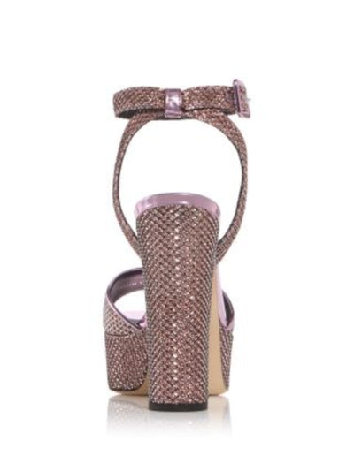 GIUSEPPE ZANOTTI Womens Pink Mixed Media Padded Metallic Glitter Blas Vegas Square Toe Block Heel Buckle Heeled Sandal 38