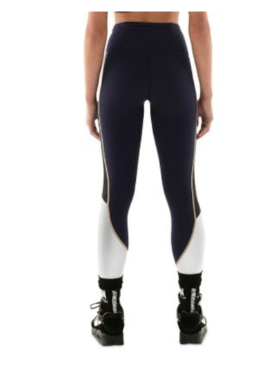 P. E NATION Womens Navy Pocketed Medium Compression Pull-on Color Block Active Wear High Waist Leggings 2XS